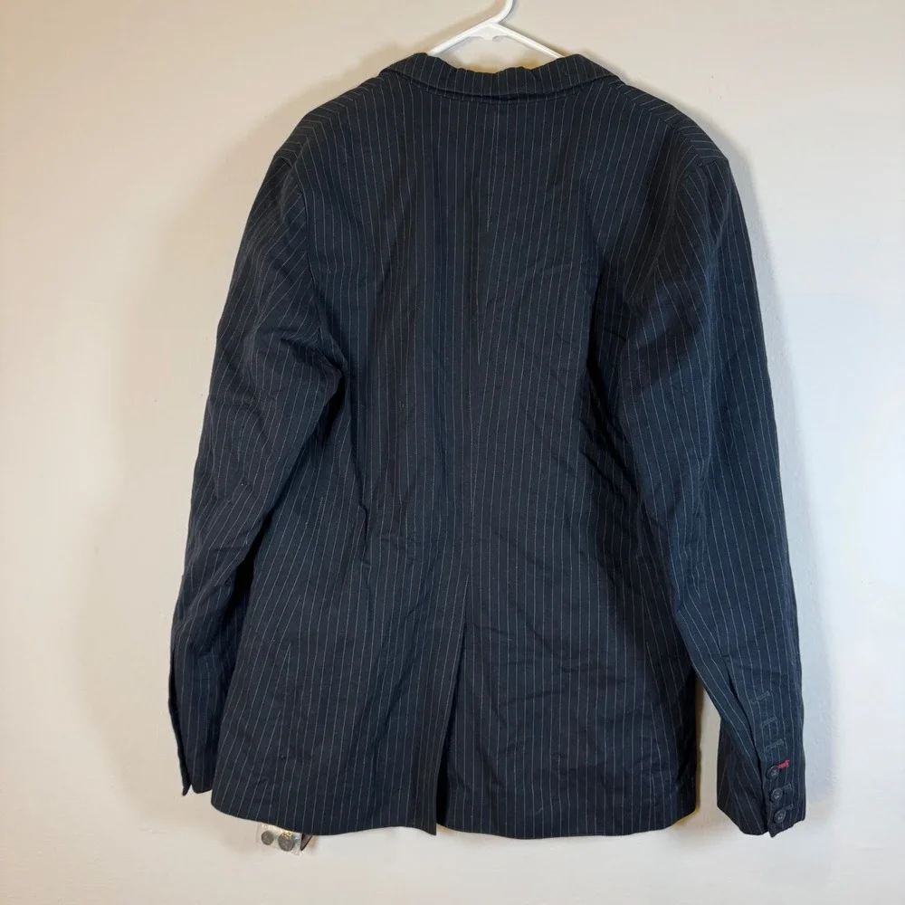 Authentic Icon Mens Black Pinstripe‎ Blazer Crest Patch Lined Size L